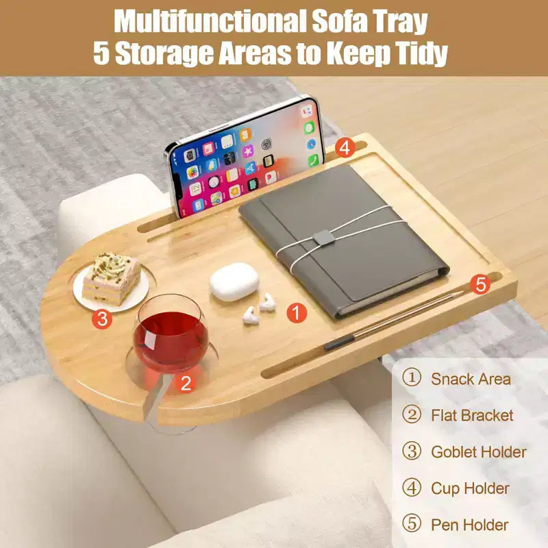 Table plateau en C, petite table d'appoint pour manger sur le canapé, plateau rotatif à 360° et réglable en hauteur, table d'appoint pour salon