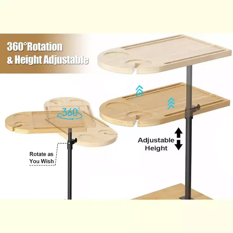 Table plateau en C, petite table d'appoint pour manger sur le canapé, plateau rotatif à 360° et réglable en hauteur, table d'appoint pour salon