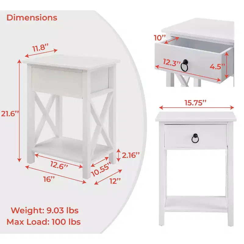 Table d'appoint en bois avec étagère de rangement et tiroir