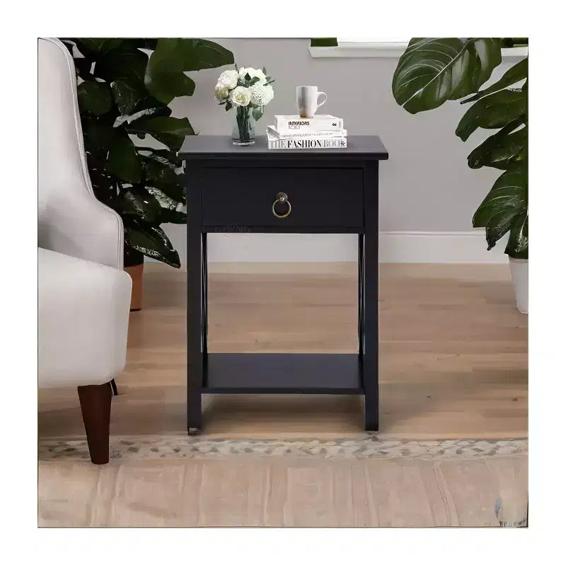 Table d'appoint en bois avec étagère de rangement et tiroir