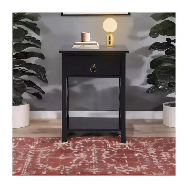 Table d'appoint en bois avec étagère de rangement et tiroir