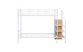 Twin-Over-Twin Metal Bunk Bed featuring Side Storage Steps and Integrated Wardrobe