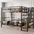 Whisen 91.5''L x56.3''W Full Size Metal Loft Bed with Staircase, Low Storage Table and Storage Shelves