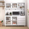 63W Kitchen Hutch Cabinet Kitchen Pantry Storage Cabinet Buffet Cabinet Cupboard with Drawers, Hanging Hooks and Microwave Shelf, White-ModernLuxe