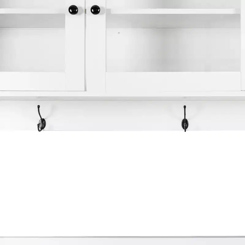 Buffet de cuisine 63W, armoire de rangement pour garde-manger, avec tiroirs, crochets de suspension et étagère à micro-ondes, blanc-ModernLuxe