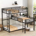 Whisen L-shaped Metal Triple Twin Size Bunk Bed with 2 Ladders- Black