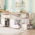 Whisen 94.6L x 42.3W Solid Wood Twin Size Low Loft Bed With Stair, Drawer And Shelf, Modern & Clean Design