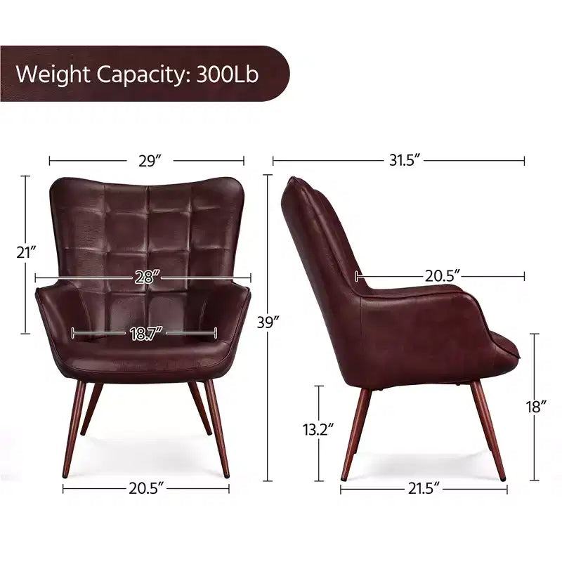 Yaheetech Lot de 2 fauteuils d'appoint touffetés à dossier haut en similicuir d'inspiration mi-siècle avec pieds en métal imitation bois pour salon, chambre à coucher, appartement