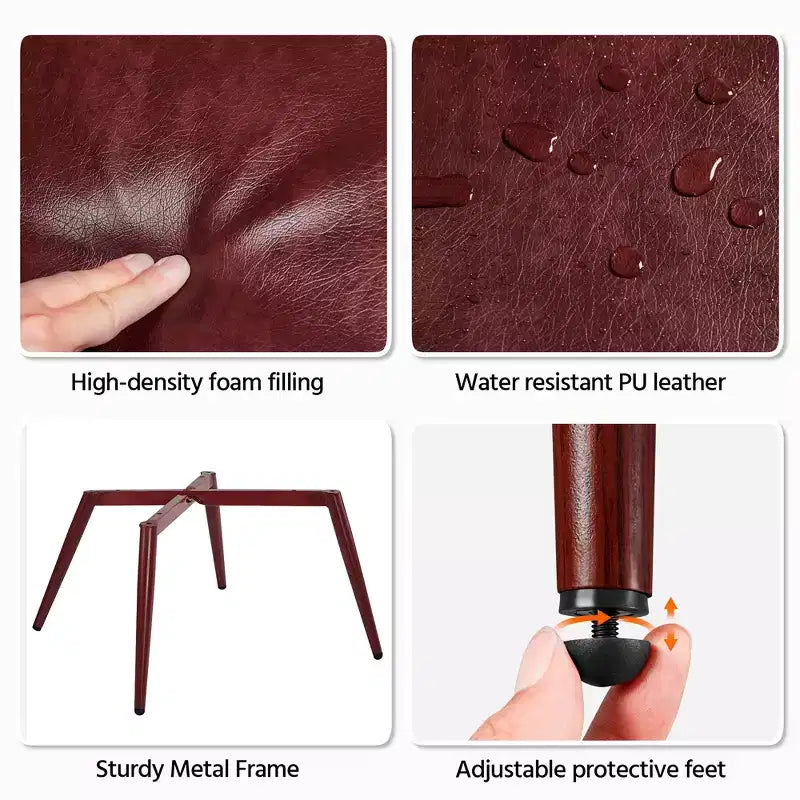 Yaheetech Lot de 2 fauteuils d'appoint touffetés à dossier haut en similicuir d'inspiration mi-siècle avec pieds en métal imitation bois pour salon, chambre à coucher, appartement