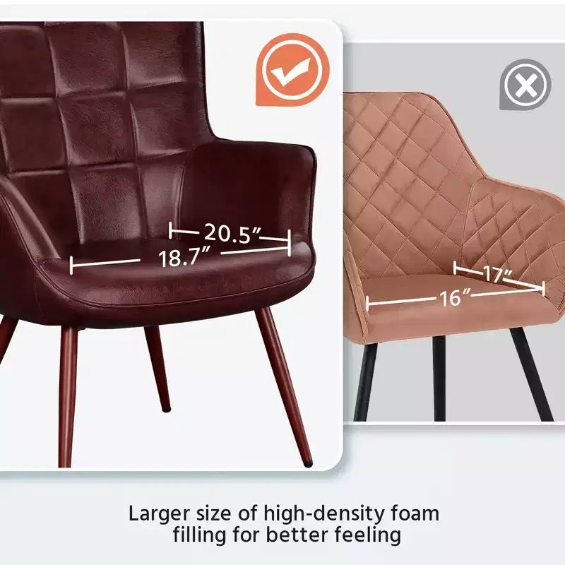 Yaheetech Lot de 2 fauteuils d'appoint touffetés à dossier haut en similicuir d'inspiration mi-siècle avec pieds en métal imitation bois pour salon, chambre à coucher, appartement
