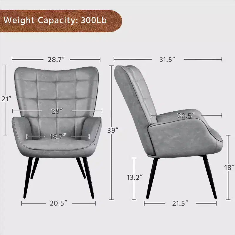 Yaheetech Lot de 2 fauteuils d'appoint touffetés à dossier haut en similicuir d'inspiration mi-siècle avec pieds en métal imitation bois pour salon, chambre à coucher, appartement