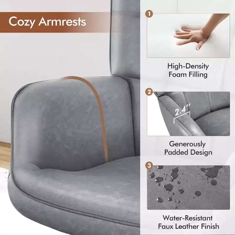 Yaheetech Lot de 2 fauteuils d'appoint touffetés à dossier haut en similicuir d'inspiration mi-siècle avec pieds en métal imitation bois pour salon, chambre à coucher, appartement