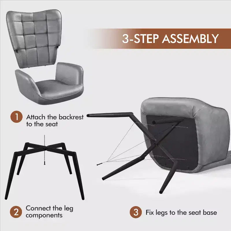 Yaheetech Lot de 2 fauteuils d'appoint touffetés à dossier haut en similicuir d'inspiration mi-siècle avec pieds en métal imitation bois pour salon, chambre à coucher, appartement