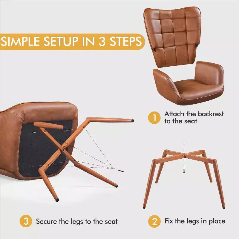 Yaheetech Lot de 2 fauteuils d'appoint touffetés à dossier haut en similicuir d'inspiration mi-siècle avec pieds en métal imitation bois pour salon, chambre à coucher, appartement
