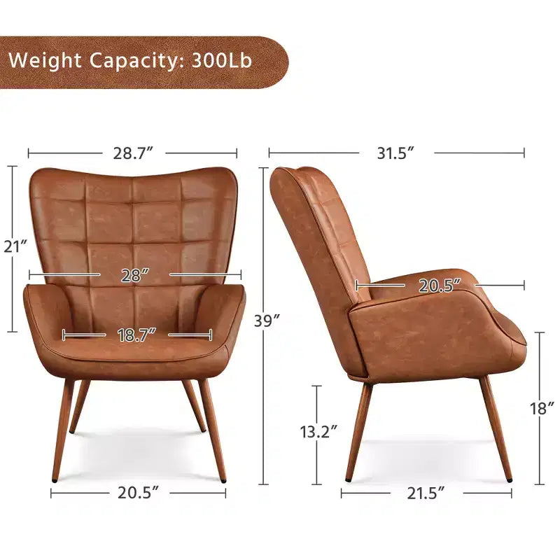 Yaheetech Lot de 2 fauteuils d'appoint touffetés à dossier haut en similicuir d'inspiration mi-siècle avec pieds en métal imitation bois pour salon, chambre à coucher, appartement