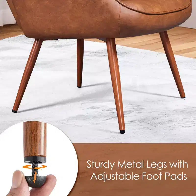 Yaheetech Lot de 2 fauteuils d'appoint touffetés à dossier haut en similicuir d'inspiration mi-siècle avec pieds en métal imitation bois pour salon, chambre à coucher, appartement