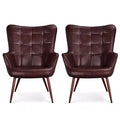 Yaheetech Lot de 2 fauteuils d'appoint touffetés à dossier haut en similicuir d'inspiration mi-siècle avec pieds en métal imitation bois pour salon, chambre à coucher, appartement