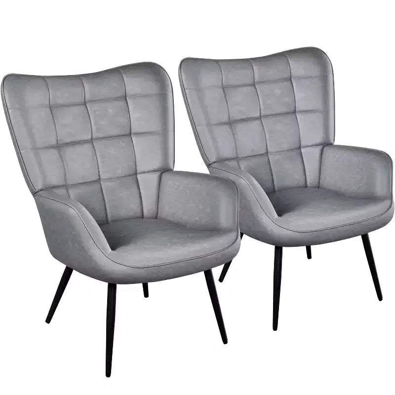 Yaheetech Lot de 2 fauteuils d'appoint touffetés à dossier haut en similicuir d'inspiration mi-siècle avec pieds en métal imitation bois pour salon, chambre à coucher, appartement