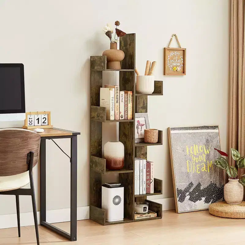 Bibliothèque arbre, 8 étagères géométriques en bois, présentoir, étagères en forme d'arbre, organisateur pour salon, bureau à domicile