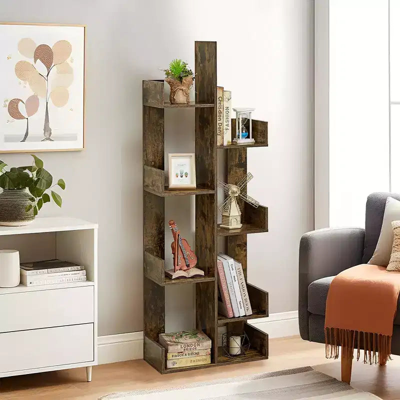 Bibliothèque arbre, 8 étagères géométriques en bois, présentoir, étagères en forme d'arbre, organisateur pour salon, bureau à domicile