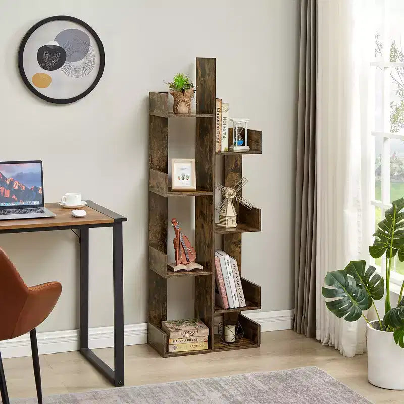 Bibliothèque arbre, 8 étagères géométriques en bois, présentoir, étagères en forme d'arbre, organisateur pour salon, bureau à domicile
