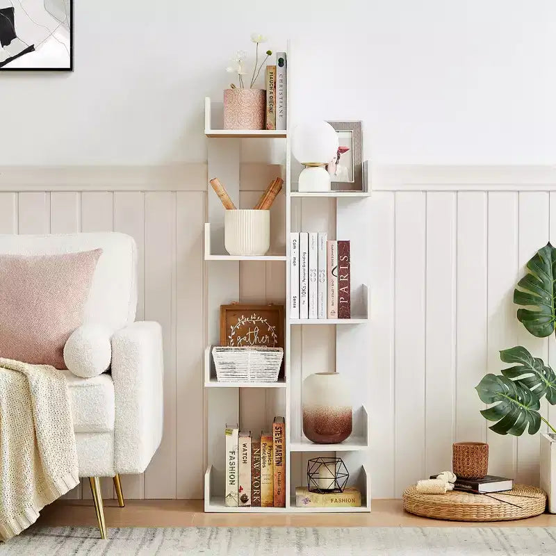 Bibliothèque arbre, 8 étagères géométriques en bois, présentoir, étagères en forme d'arbre, organisateur pour salon, bureau à domicile