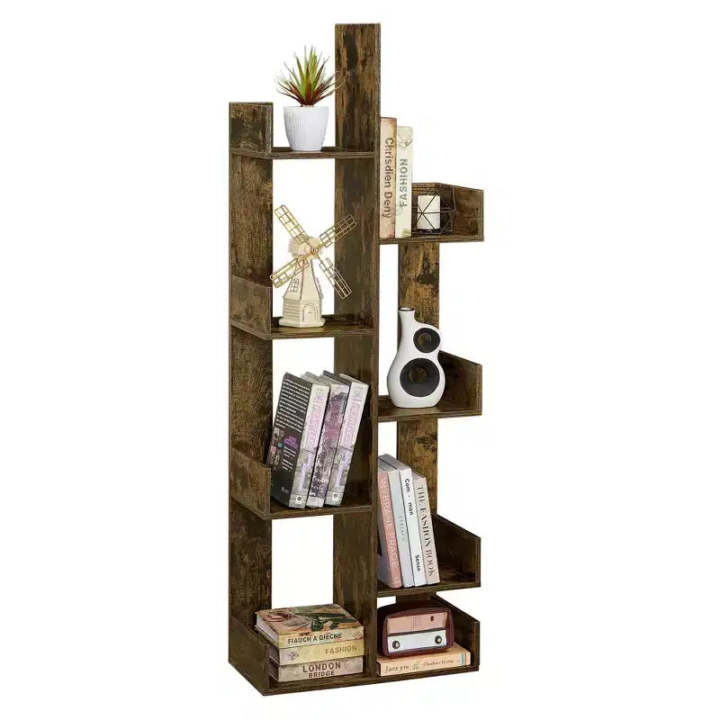 Bibliothèque arbre, 8 étagères géométriques en bois, présentoir, étagères en forme d'arbre, organisateur pour salon, bureau à domicile