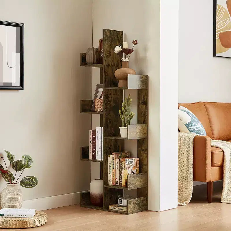 Bibliothèque arbre, 8 étagères géométriques en bois, présentoir, étagères en forme d'arbre, organisateur pour salon, bureau à domicile