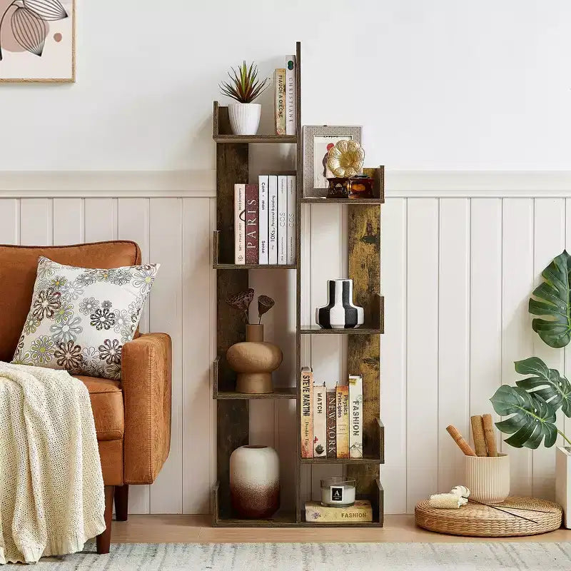 Bibliothèque arbre, 8 étagères géométriques en bois, présentoir, étagères en forme d'arbre, organisateur pour salon, bureau à domicile
