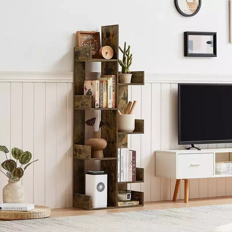 Bibliothèque arbre, 8 étagères géométriques en bois, présentoir, étagères en forme d'arbre, organisateur pour salon, bureau à domicile