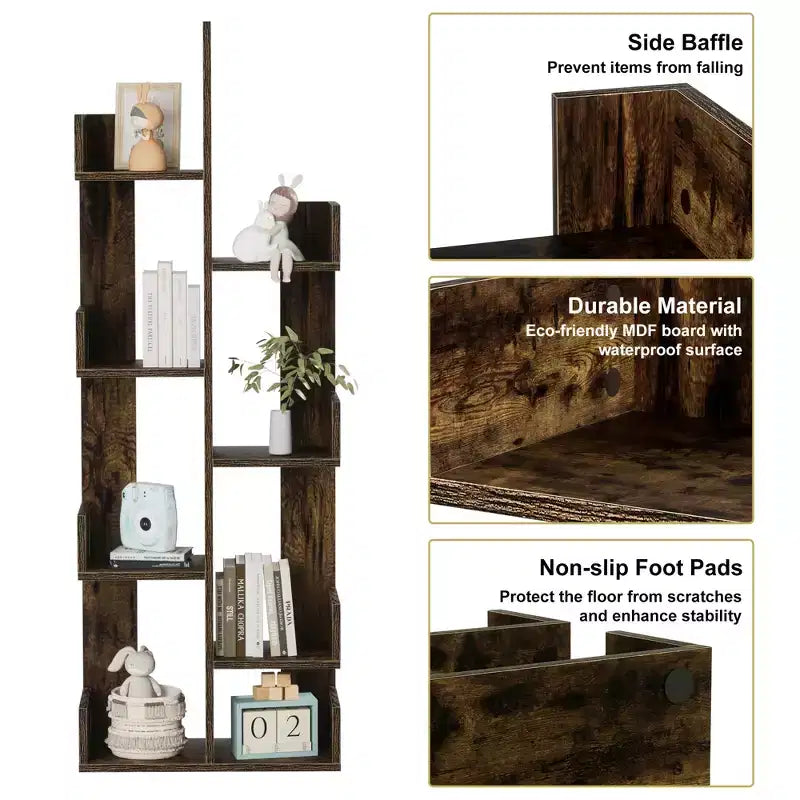 Bibliothèque arbre, 8 étagères géométriques en bois, présentoir, étagères en forme d'arbre, organisateur pour salon, bureau à domicile