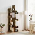 VECELO Tree Bookshelf, Geometric 8 Shelf Tree Bookcase Wood Bookshelves Display, Tree-Shaped Shelf Racks Organizer for Living Room Home Office