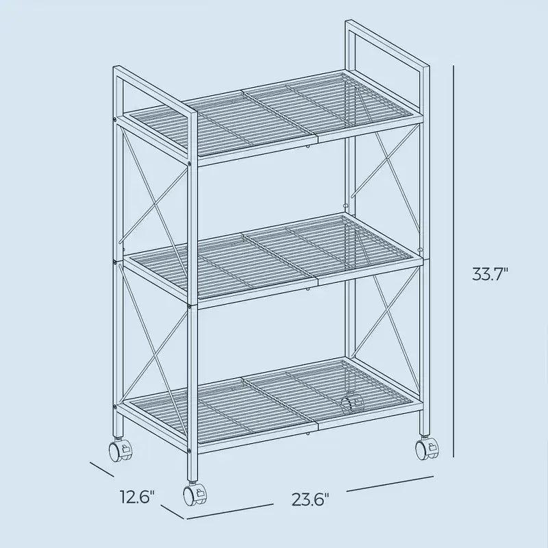 Étagère de rangement métallique à 3 niveaux avec roulettes, organisateur de rangement, support pour plantes, étagères grillagées et cadres latéraux en X, largeur de 60 cm, pour entrée