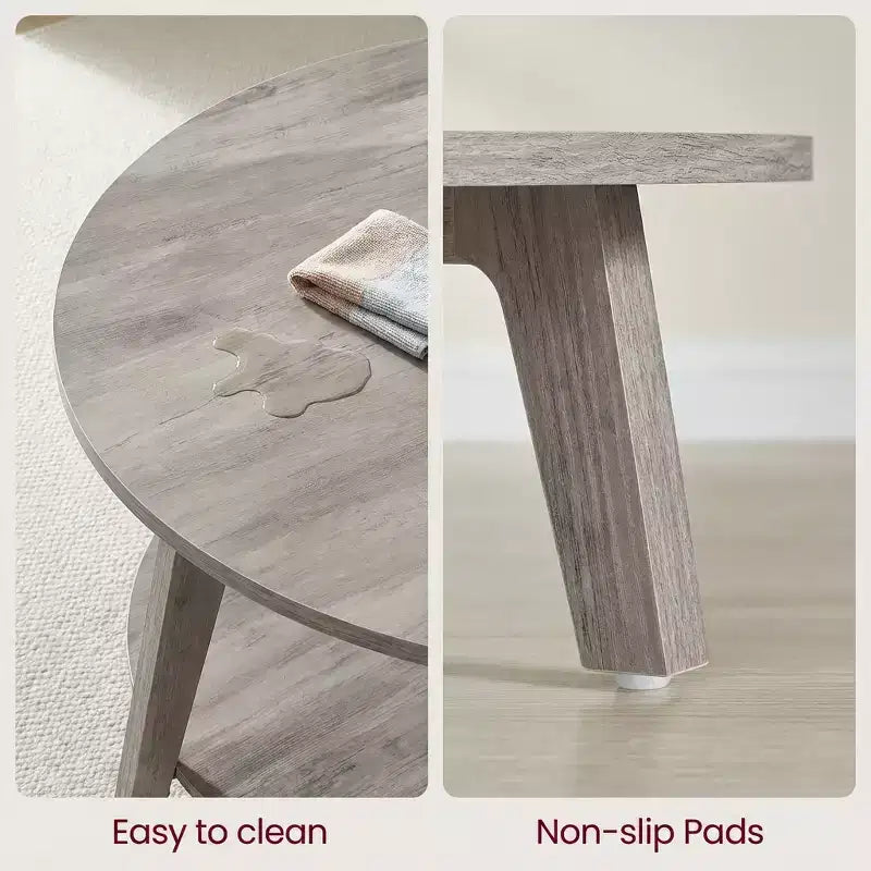 Table basse ronde marron miel avec 2 niveaux de rangement, mesurant 80 x 45 cm, idéale pour le salon
