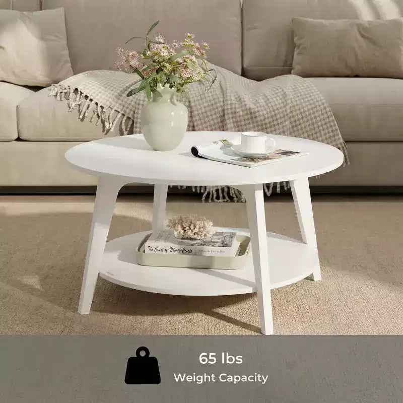 Table basse ronde marron miel avec 2 niveaux de rangement, mesurant 80 x 45 cm, idéale pour le salon