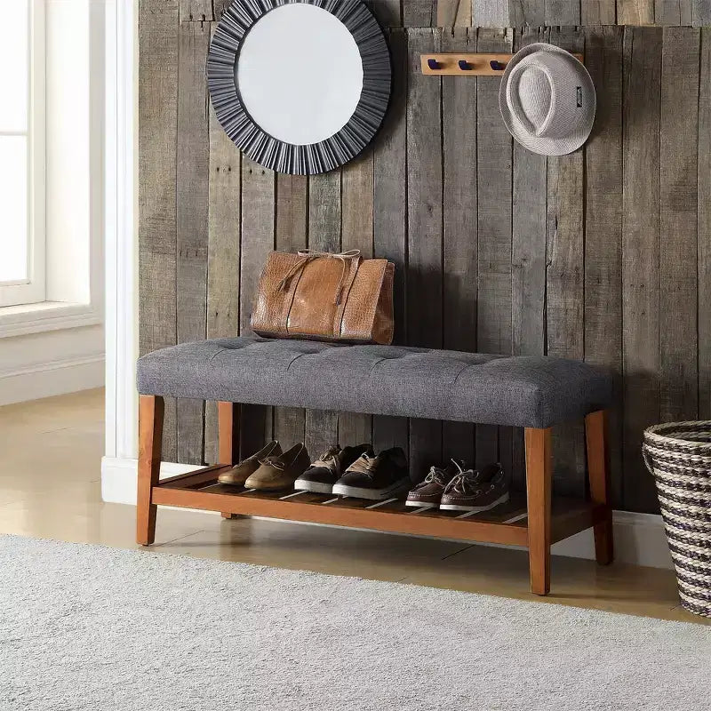 Banc de rangement Simple Relax rembourré en tissu gris et chêne