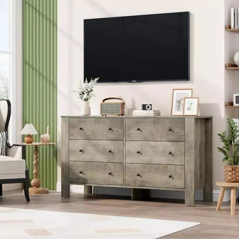Commode à 6 tiroirs pour chambre à coucher, Organiseur de commode large et moderne avec tiroirs de rangement, Commode en bois pour salon, entrée, bureau à domicile