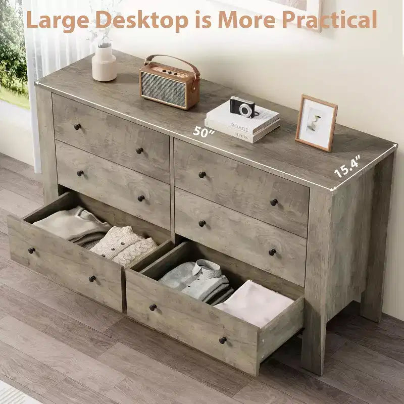 Commode à 6 tiroirs pour chambre à coucher, Organiseur de commode large et moderne avec tiroirs de rangement, Commode en bois pour salon, entrée, bureau à domicile