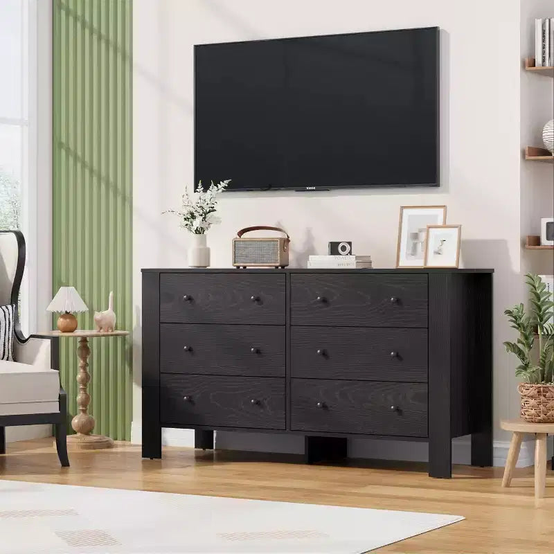 Commode à 6 tiroirs pour chambre à coucher, Organiseur de commode large et moderne avec tiroirs de rangement, Commode en bois pour salon, entrée, bureau à domicile