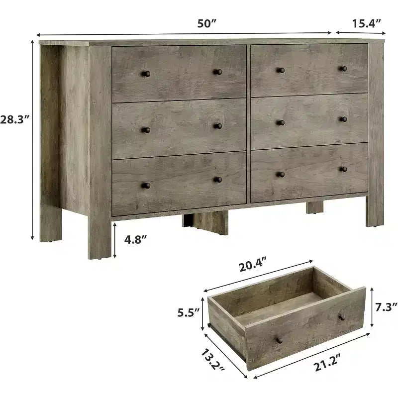 Commode à 6 tiroirs pour chambre à coucher, Organiseur de commode large et moderne avec tiroirs de rangement, Commode en bois pour salon, entrée, bureau à domicile