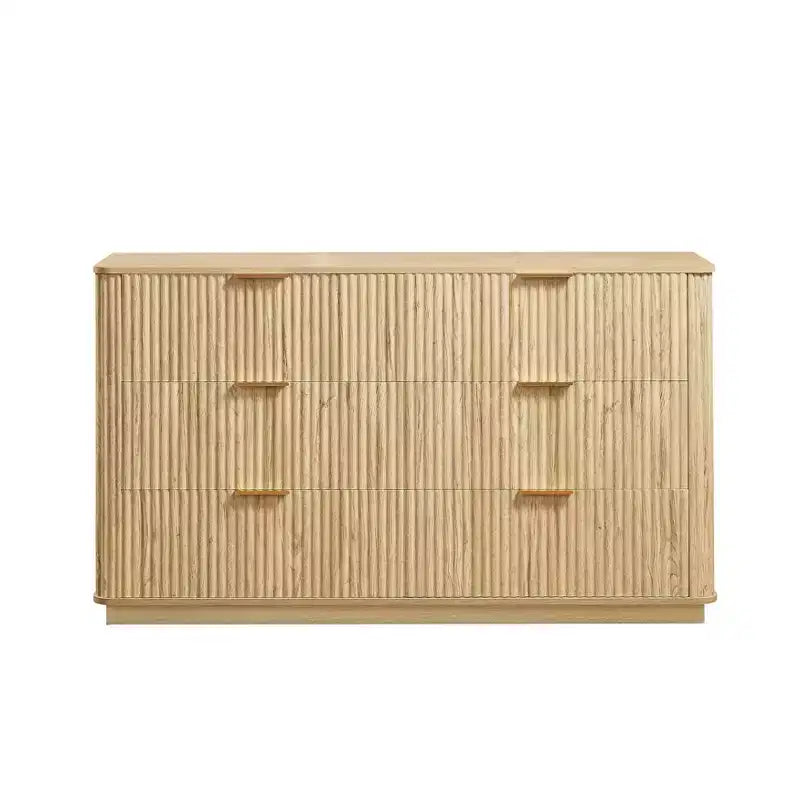 Commode à 6 tiroirs pour chambre à coucher, commode de 140 cm de large avec poignées dorées, meuble TV à tiroirs cannelés pour placard