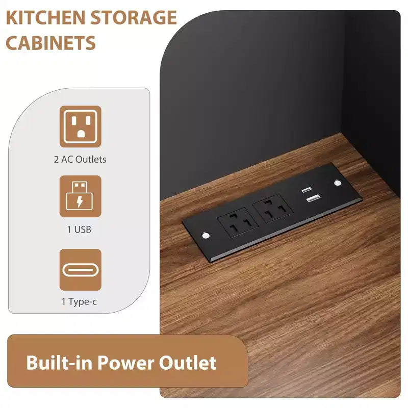 71 armoire de garde-manger avec station de chargement, grande armoire de rangement de cuisine avec support pour micro-ondes, buffet de cuisine de style ferme avec tiroirs de rangement