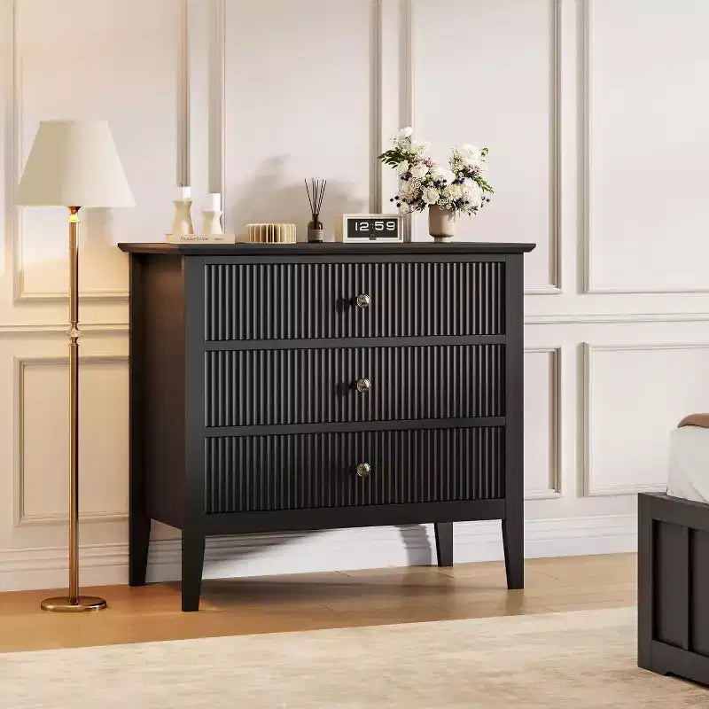 Fluted 3-Drawer Dresser & Nightstand, 31.5 Wide Modern Painted Wood Chest for Bedroom, Hallway or Entryway