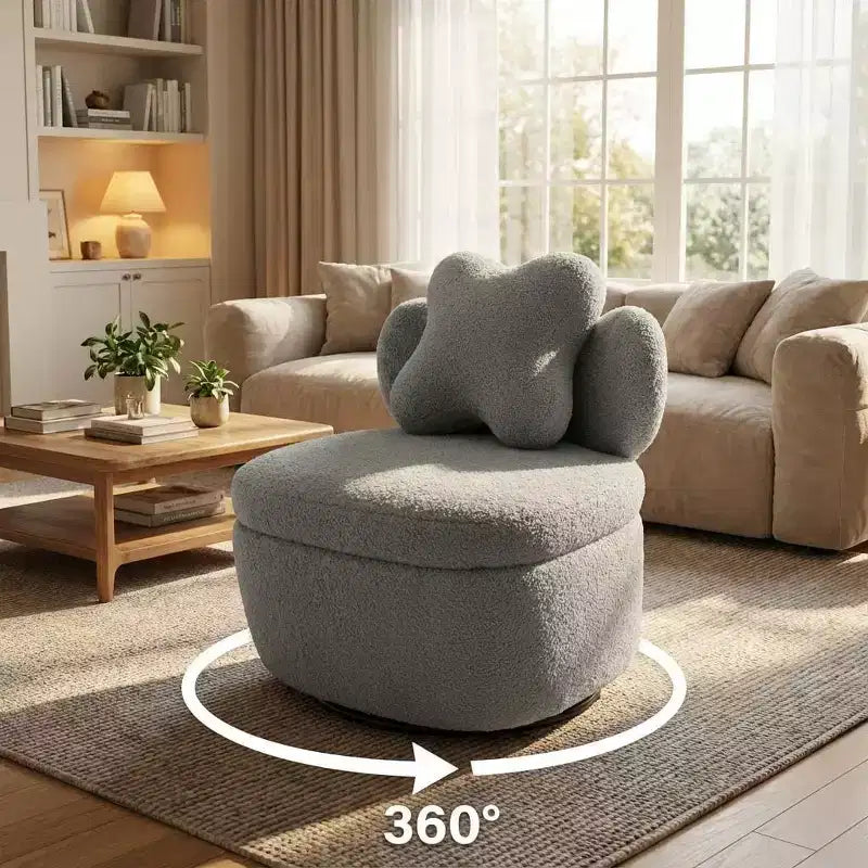 Fauteuil pivotant à 360° avec rangement dissimulé, fauteuil baquet ergonomique avec revêtement moelleux pour salon, chambre et bureau