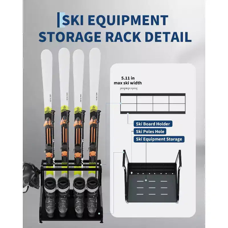 Support de rangement, porte-skis autoportant pour 4 paires de skis, bâtons, bottes, casque et organisateur pour garage, sous-sol, maison, 23x19x16 po