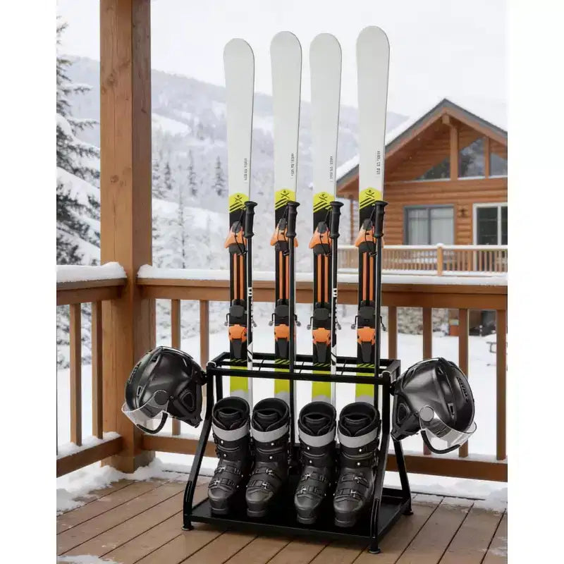 Support de rangement, porte-skis autoportant pour 4 paires de skis, bâtons, bottes, casque et organisateur pour garage, sous-sol, maison, 23x19x16 po