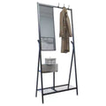 Coat Rack with Mirror & Shoe Storage, Industrial Hall Tree with Aluminum Frame, Entryway Organizer for Living Room Bedroom, Rustic Brown & Black
