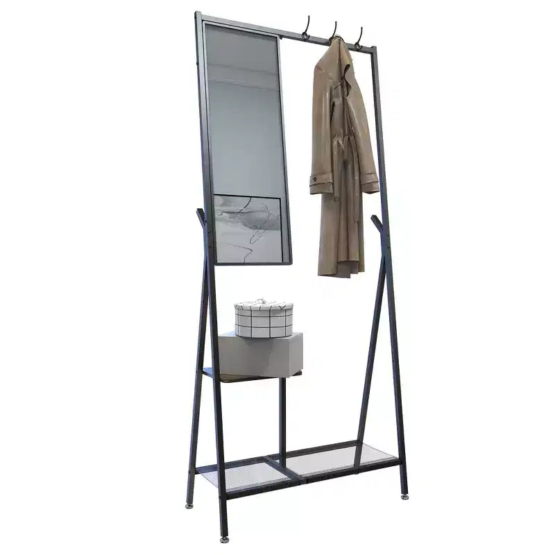 Coat Rack with Mirror & Shoe Storage, Industrial Hall Tree with Aluminum Frame, Entryway Organizer for Living Room Bedroom, Rustic Brown & Black