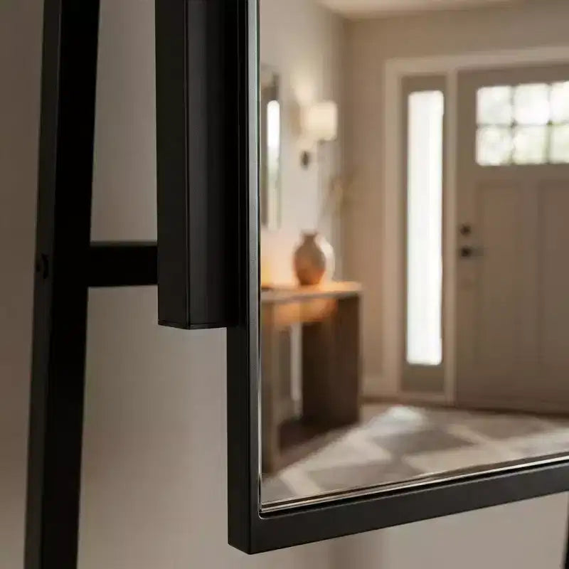 Porte-manteau avec miroir et meuble à chaussures, porte-manteau d'entrée industriel avec cadre en aluminium, organisateur d'entrée pour salon et chambre, marron rustique et noir