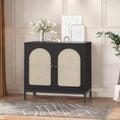 Black Rattan Sideboard, Adjustable Shelf Kitchen Storage Cabinet